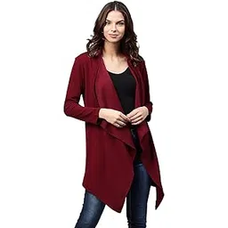 poshbery Maroon Solid Longline Waterfall Shrug-picture-12