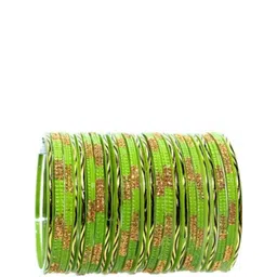 poshing Set Of 10 Lime Green Glass Artificial Stones & Beads Bangles-image-16
