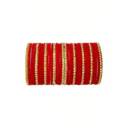 poshing Set Of 34 Red Glass Artificial Stones & Beads Bangles-image-7