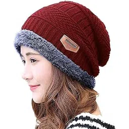 poshing Unique Collection Women Stylish Woolen Soft Quality Winter Beanie Cap (Free Size) M Red-picture-21