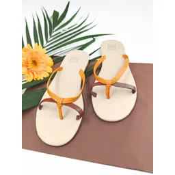 POSTCARD Women Beige Solid One Toe Flats-picture-16