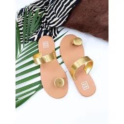 POSTCARD Women Gold-Toned Solid One Toe Flats-picture-11