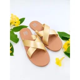 POSTCARD Women Gold-Toned Solid Open Toe Flats-picture-35