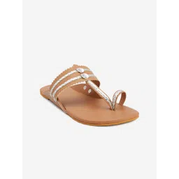 POSTCARD Women Tan Striped One Toe Flats-picture-25