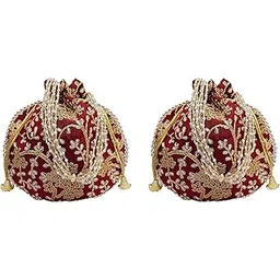 Potli bag (Pack of 2 Potli) Maroon Matka Designer handbags for Women wedding party and Return gift potli bags for party accessories .Outer Golden Embroidered Design-picture-10