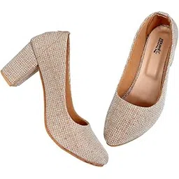 pouncing panda Women's Round Toe Pump Heels | Pointed Block Heel Pump Shoes | Classy Block Heels comfortable | Closed Toe Heels for Party & Wedding Occasions.-picture-17