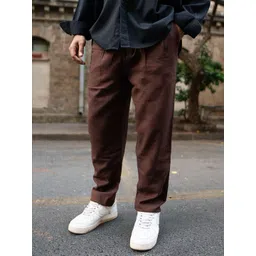 Powerlook Men Brown Solid Linen Regular Fit Pant-picture-34