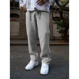 Powerlook Men Grey Regular Fit Crinkled Cotton Trousers-picture-26