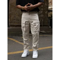 Powerlook Men Light Beige Regular Fit Mid-Rise Cotton Cargos Trousers-picture-11