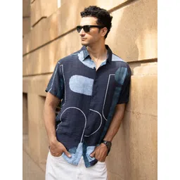 Powerlook Men Navy Abstract Structure Print Shirt-picture-15