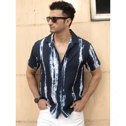 Powerlook Men Navy Blue Printed Regular Fit Half Sleeves Shirt-picture-37