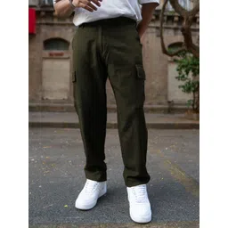 Powerlook Men Regular Fit Mid-Rise Structured Cotton Cargos Trousers-picture-10