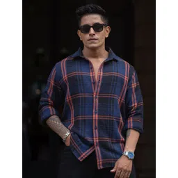 Powerlook Men Spread Collar Tartan Checked Casual Shirt-picture-21