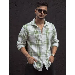 Powerlook Men Spread Collar Tartan Checked Cotton Casual Shirt-picture-22