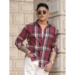 Powerlook Men Spread Collar Tartan Checked Cotton Casual Shirt-picture-22