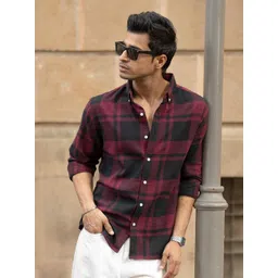 Powerlook Men Tartan Checked Button-Down Collar Casual Shirt-picture-29