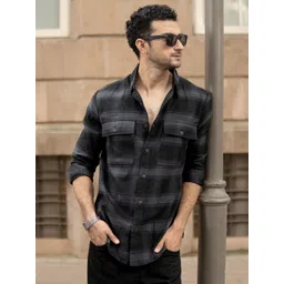 Powerlook Men Tartan Checked Spread Collar Casual Shirt-picture-18