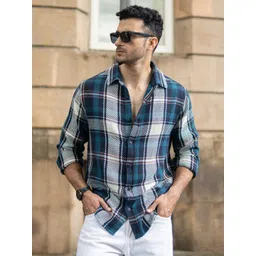 Powerlook Men Tartan Checked Spread Collar Casual Shirt-picture-17
