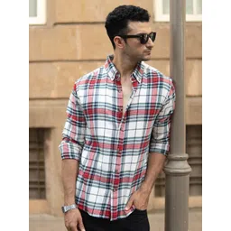 Powerlook Men Tartan Checked Spread Collar Cotton Casual Shirt-picture-19