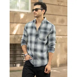 Powerlook Men Tartan Checked Spread Collar Pure Cotton Casual Shirt image 3