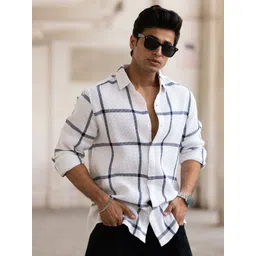 Powerlook Men Windowpane Checks Opaque Checked Casual Shirt-picture-30