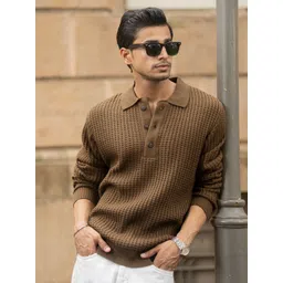 Powerlook SS25 Geometric Self Design Polo Collar Long Sleeves Pullover Sweater-picture-32