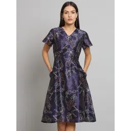Powersutra Blue Print Short sleeve Fit & Flare Dress-picture-22