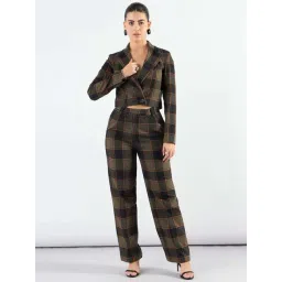 Powersutra Green & Navy Checks Crop Blazer With Trouser-picture-43