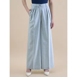 PowerSutra Women Textured Comfort Loose Fit High-Rise Easy Wash Pleated Trousers-picture-16