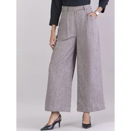 PowerSutra Women Textured Comfort Loose Fit High-Rise Easy Wash Pleated Trousers-picture-15