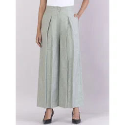 PowerSutra Women Textured Comfort Loose Fit High-Rise Pleated Wide Leg Trousers-picture-22