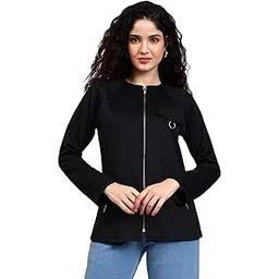 powersutra Women’s Black Stretchable Utility Zip-Up Jacket | Lightweight Scuba Fabric with Metallic Zipper & Flap Pockets | Full Sleeve Casual & Everyday Wear Jacket-picture-15