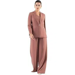 powersutra Women’s Dusty Peach 3-Piece Formal Suit | Tailored-Fit Blazer, Waistcoat & Mid-Rise Trousers | Stretchable Fabric, Notched Lapel, Button Closure | Office & Business Wear-picture-15