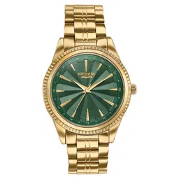Poze By Sonata Quartz Analog Green Dial Gold Metal Strap Watch For Men image 2
