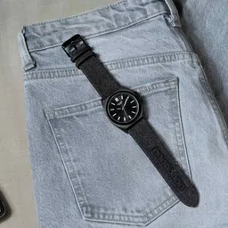 Sonata Poze Quartz Analog Black Dial Black Denim Leather Strap Watch For Men-image-6