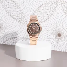 Sonata Poze Quartz Analog Brown Dial Rose Gold Colour Stainless Steel Strap Watch For Men-picture-27