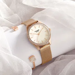 Sonata Poze Quartz Analog Mother of Pearl Dial Rose Gold Color Stainless Steel Strap Watch For Women-picture-18