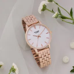 Sonata Poze Quartz Analog Mother of Pearl Round Dial Rose Gold Stainless Steel Strap Watch For Women-picture-23