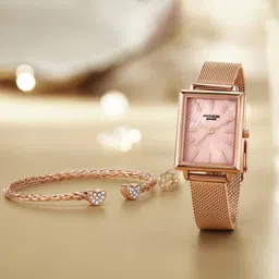 Sonata Poze Quartz Analog Pink Mother Of Pearl Dial Rose Gold Color Stainless Steel Strap Watch For Women-picture-24