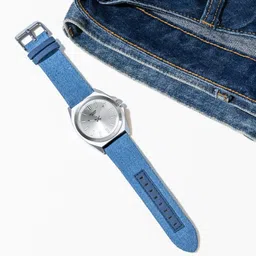 Sonata Poze Quartz Analog Silver Dial Blue Denim Leather Strap Watch For Men-picture-21