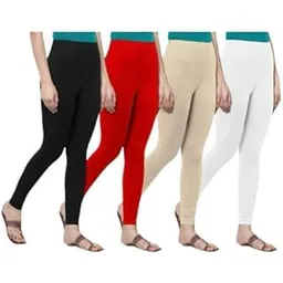 pr pink royal Women's Solid Cotton Viscose Lycra Regular Fit Leggings Combo Pack 4 | Color Black,Red,Begie,White-picture-25