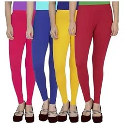 pr pink royal Women's Solid Cotton Viscose Lycra Regular Fit Leggings Combo Pack 4 | Color Pink,Blue,Yellow,Maroon-picture-10