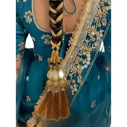 PRAAJKA Traditional Hair Paranda Tassel, Golden Braid Accessory with Mirror Work and Tassels Gold Traditional Punjabi Paranda for Women & Girls Handmade Hair Parandi Choti Bridal Wedding Braid Extension Ethnic Hair Accessory for Parties & Festivals-picture-10