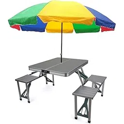 pragat view Aluminium Portable Folding Picnic Table with Chairs for Hiking, Patio and Garden Heavy Duty Foldable Picnic Camp Suitcase Table with 4 Seat & Chairs Set (Multi Color)-picture-26