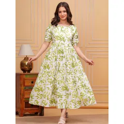 PRAGUDO Women Floral Printed Fit and Flare Midi Dress-picture-1