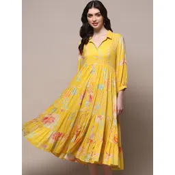 PRAGUDO Women Floral Printed Fit & Flared Midi Dress-picture-0