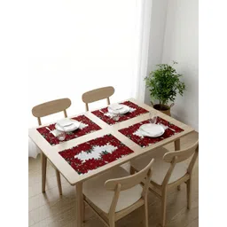 PRAKARTIK 4-Pcs Red & White Printed Pure Cotton Heat Resistant Table Placemats-picture-32