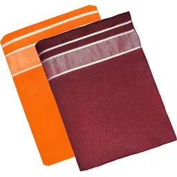Prakasam Cotton Men's Kerala Style Premam Single (1.28X2.00 mtrs) Colour (pack Of 2) (Orange-Cherry) Solid Men Dhoti-picture-12