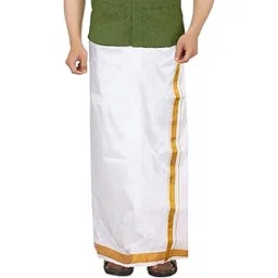 prakasam cotton mens Double Layer Art Silk white Dhoti (130 X 3. 60 Meter)-picture-20