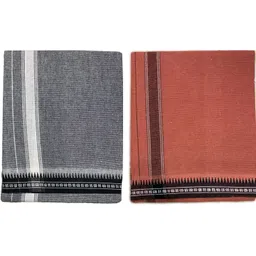 Prakasam Cotton Premium quality Mens Kerala Style Thalapathi Border Single (1.28X2.00 mtrs) -Dhoti-kerala Single mundu (Pack of 2 dhoties)-Ash:Kaavi Solid Men Dhoti-picture-14